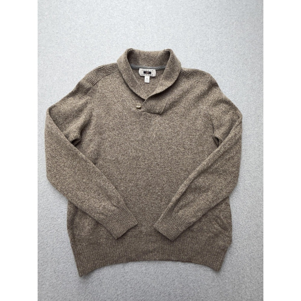 Joseph Abboud Sweater Mens XL Brown Wool Nylon Shawl Collar Pullover Knit Ribbed